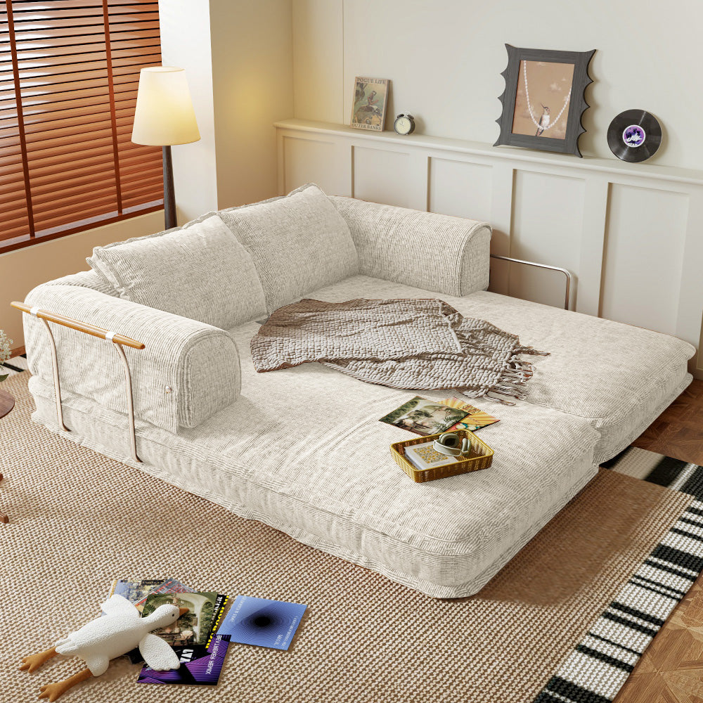 Corduroy Modular Futon Couch Bed & Sleeper Sofa in Caramel, Gray, Beige