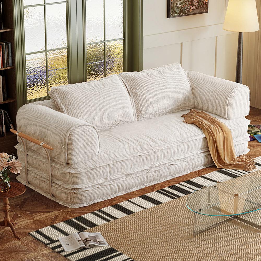 Corduroy Modular Futon Couch Bed & Sleeper Sofa in Caramel, Gray, Beige