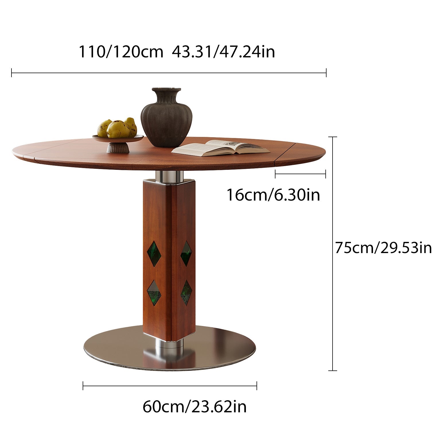 WEHOMZ French Vintage Round Foldable Dining Table with Solid Wood & Stainless Steel