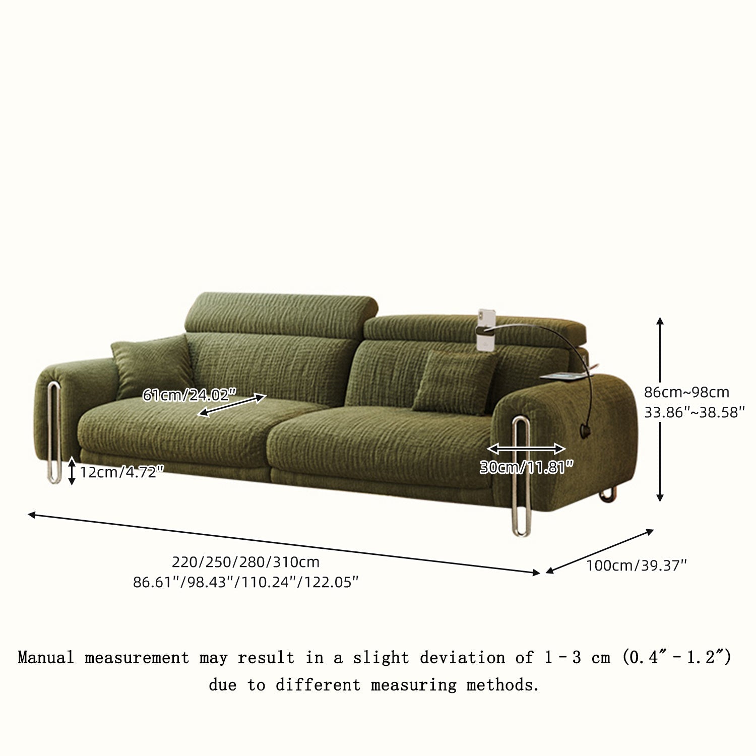 WEHOMZ Green Chenille Adjustable Headrest Couch – Water-Resistant & Luxuriously Comfy