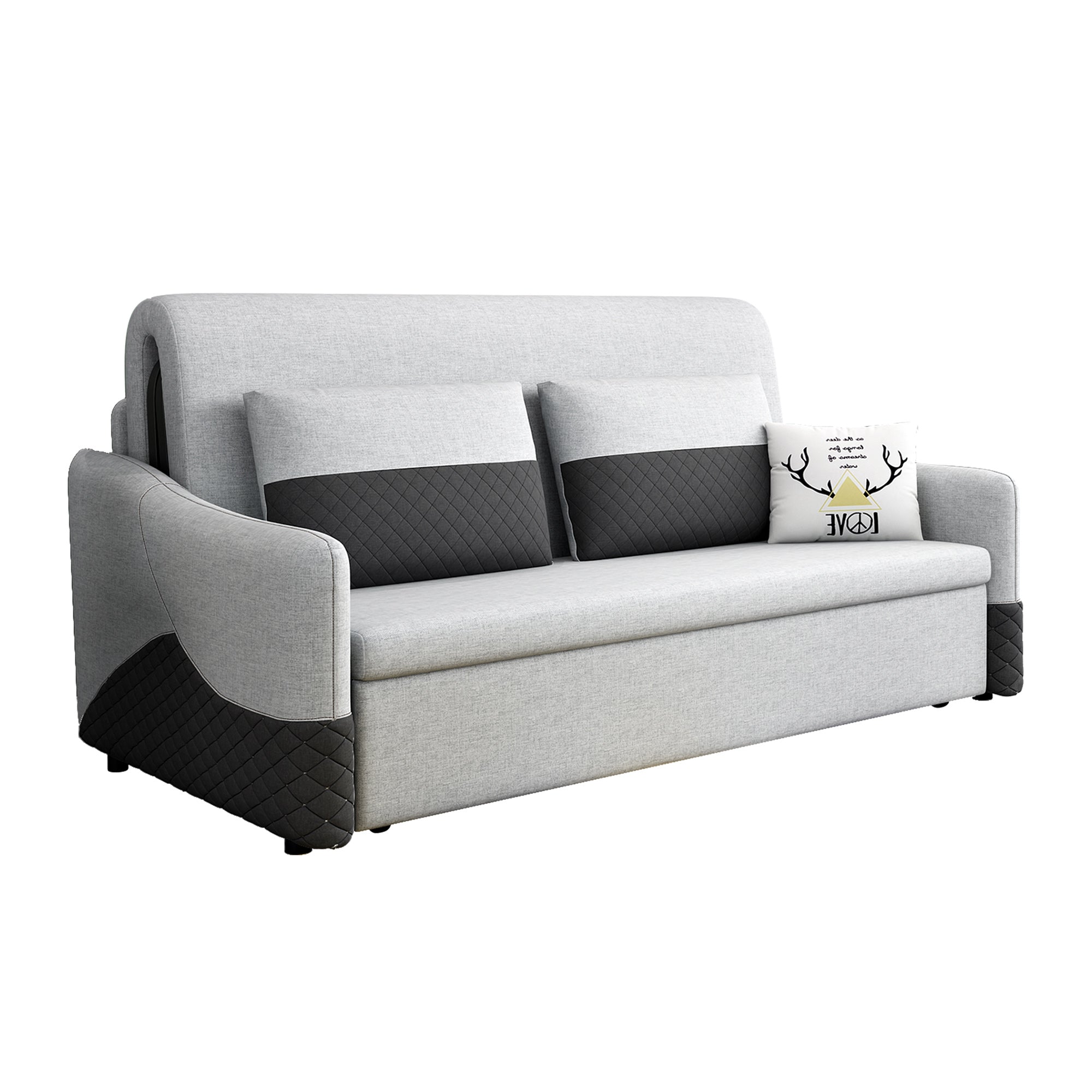 Grey Cotton Linen Pull Out Sofa Bed with Storage Chaise & Soft Seating