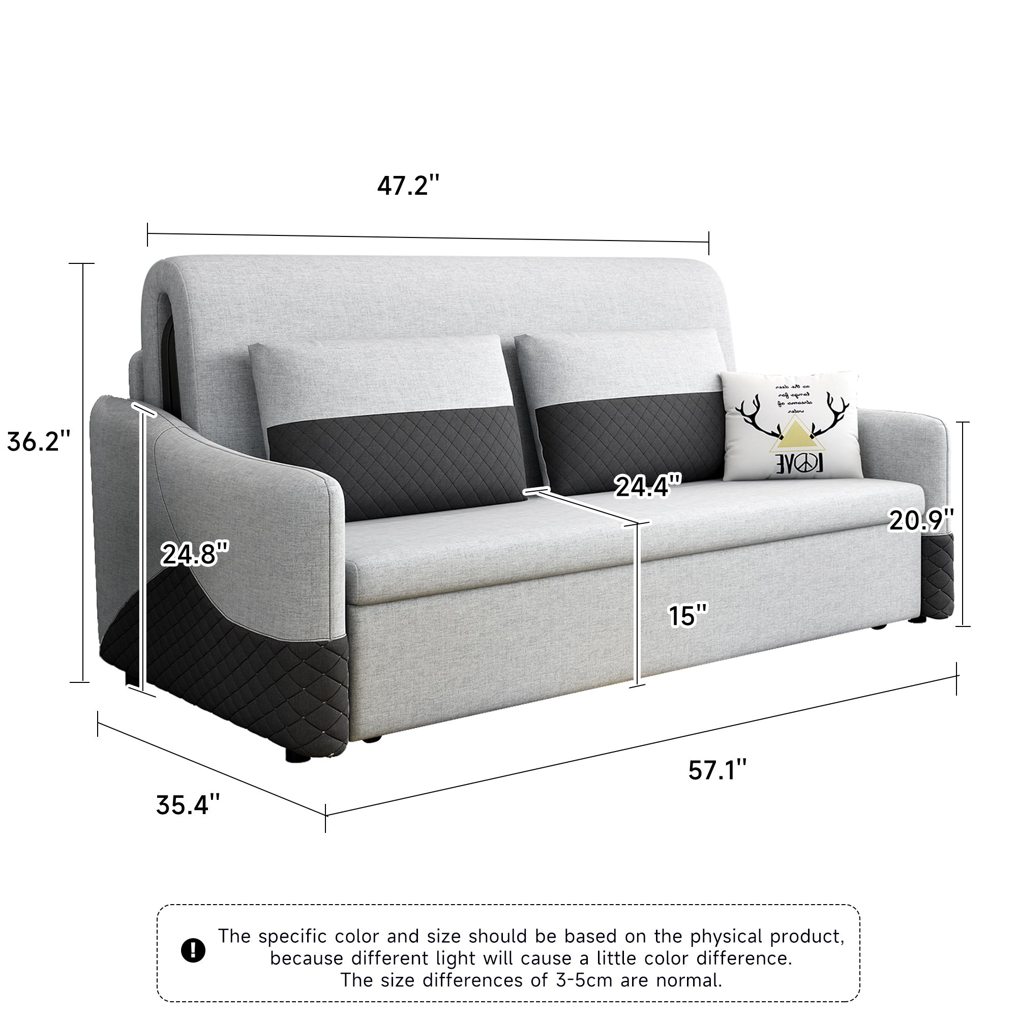 Grey Cotton Linen Pull Out Sofa Bed with Storage Chaise & Soft Seating
