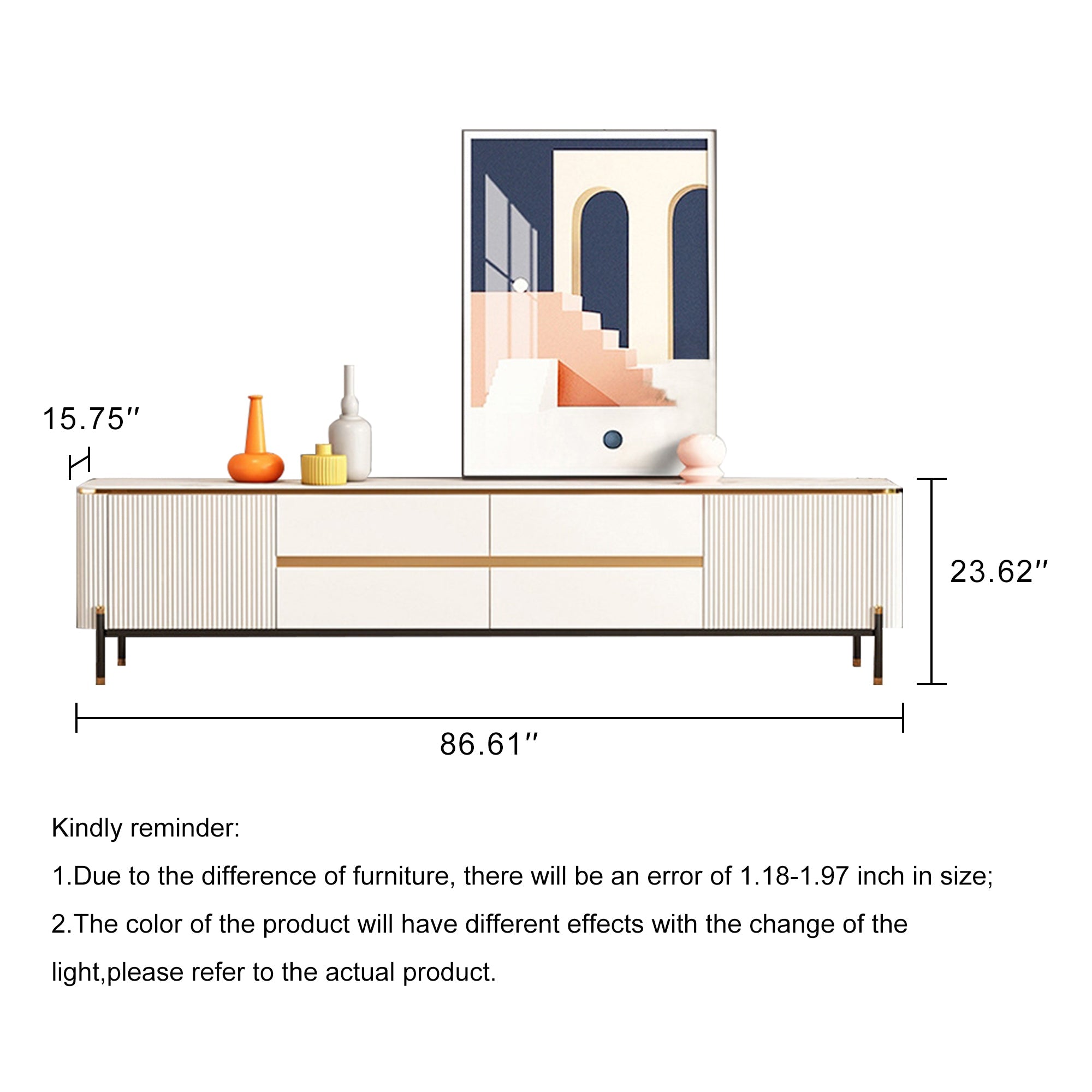 Sintered Stone & MDF Modern TV Stand in Beige with Storage Drawers & Shelves