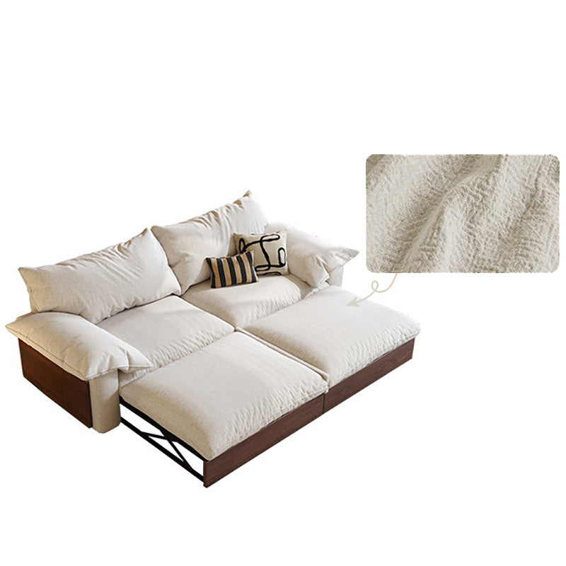 Japandi Pull-Out Sofa Bed in Corduroy, Linen & Woven Cotton-Linen