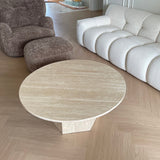 WEHOMZ Japandi Round Coffee Table - Beige Travertine & Sintered Stone Options