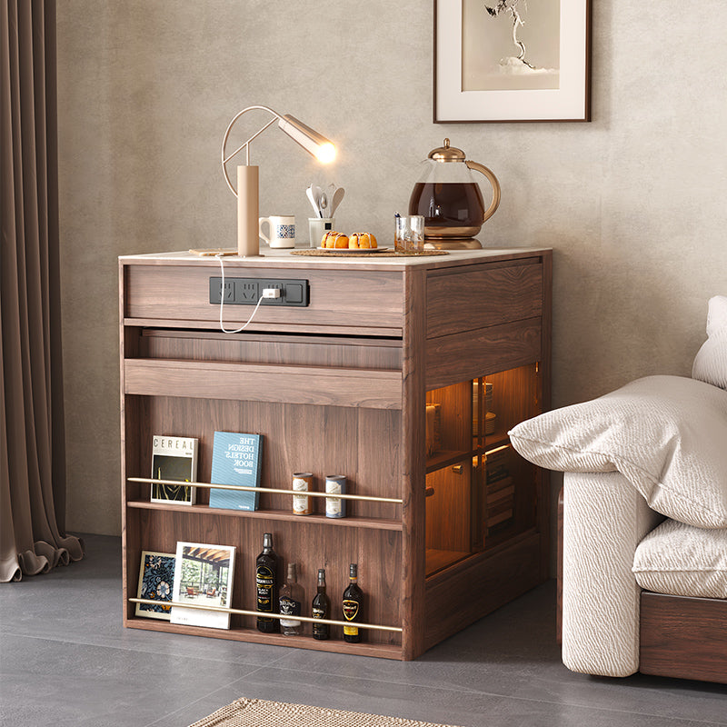 Multifunctional Kitchen Island & Extendable Dining Table with Sintered Stone Top in Walnut