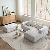 Modern L-Shaped Beige Corduroy Sofa & Ottoman Set - Soft, Durable with Modular Design