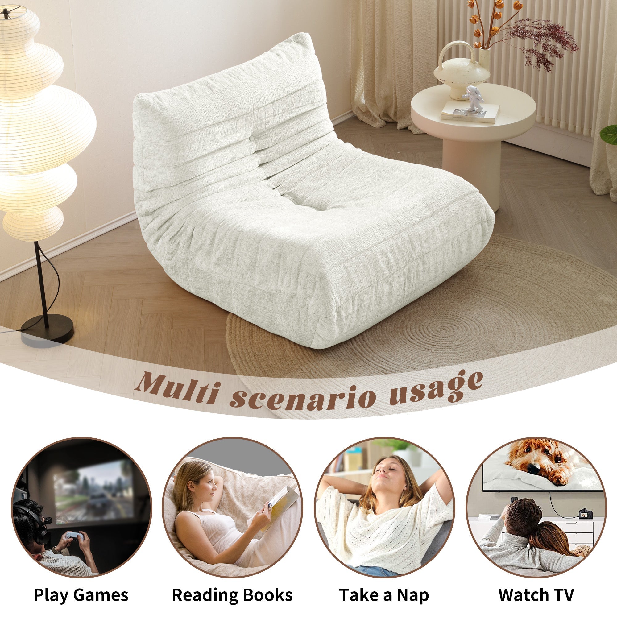 WEHOMZ Lazy Foam Sofa – Ergonomic Floor Couch in Chenille, Multiple Colors Available