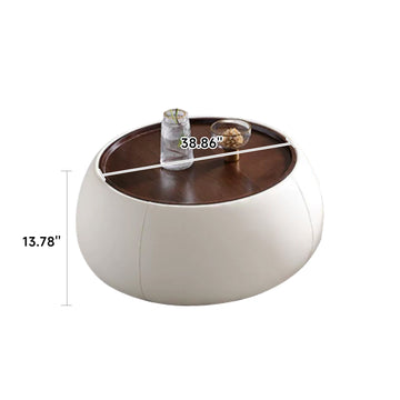 Modern Round Beige Coffee Table with Storage & Multi-Functional Hinged Tray Top