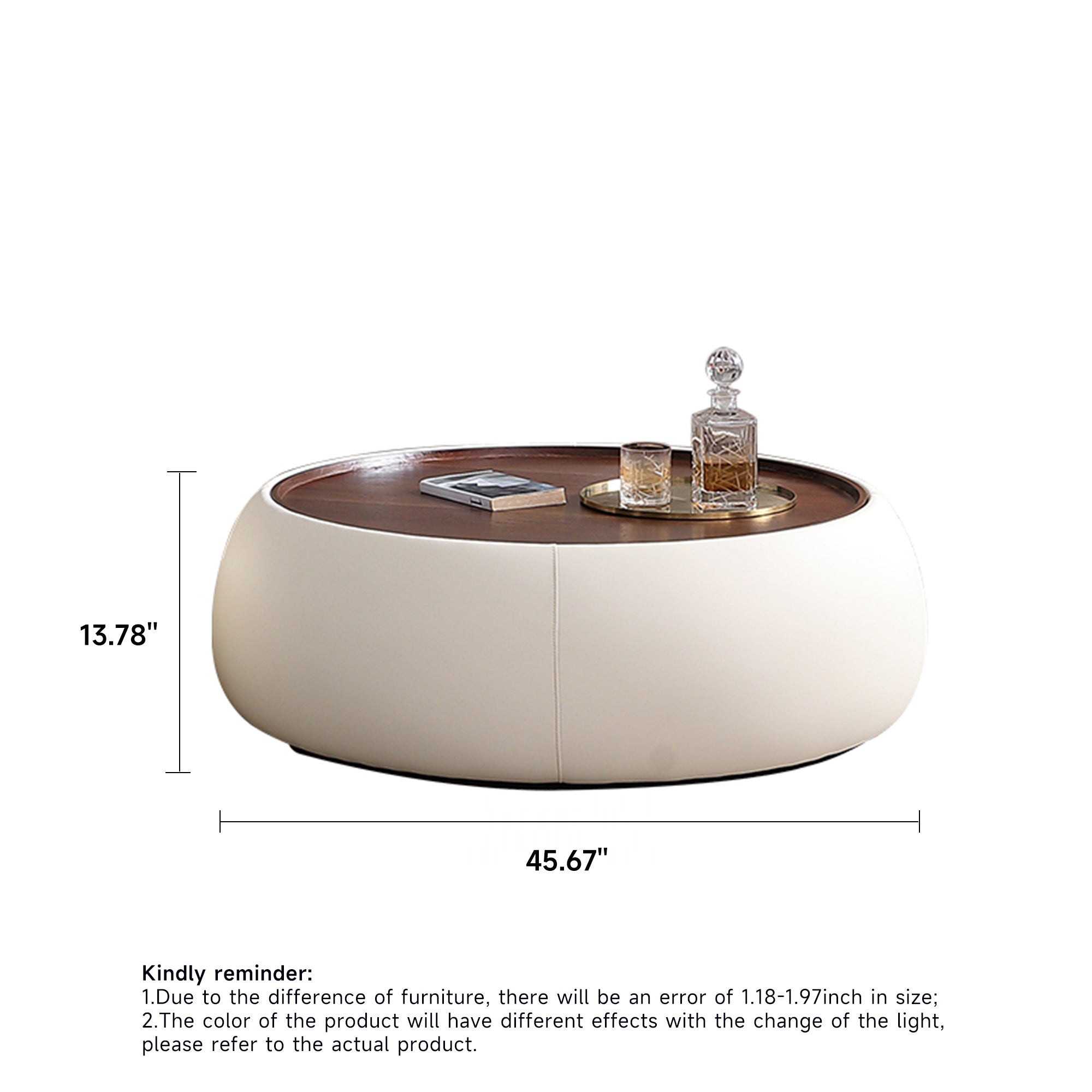 Modern Round Beige Coffee Table with Storage & Multi-Functional Hinged Tray Top
