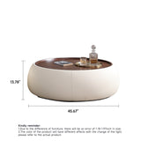 Modern Round Beige Coffee Table with Storage & Multi-Functional Hinged Tray Top