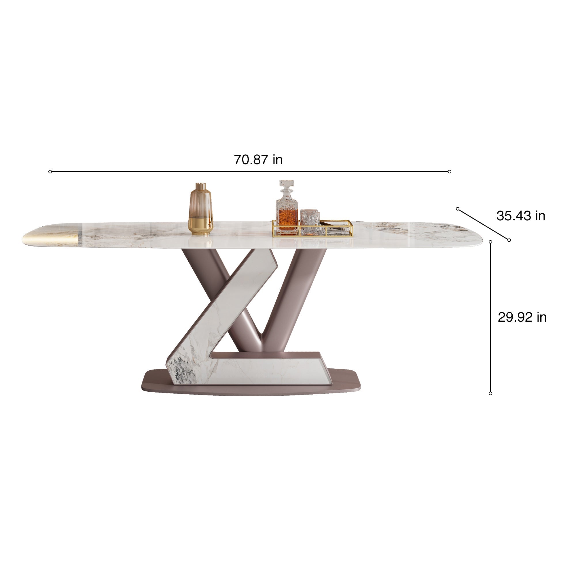 Elegant Oval Marble Dining Table | 6-Seater | White Sintered Stone & Purple Carbon Steel Base
