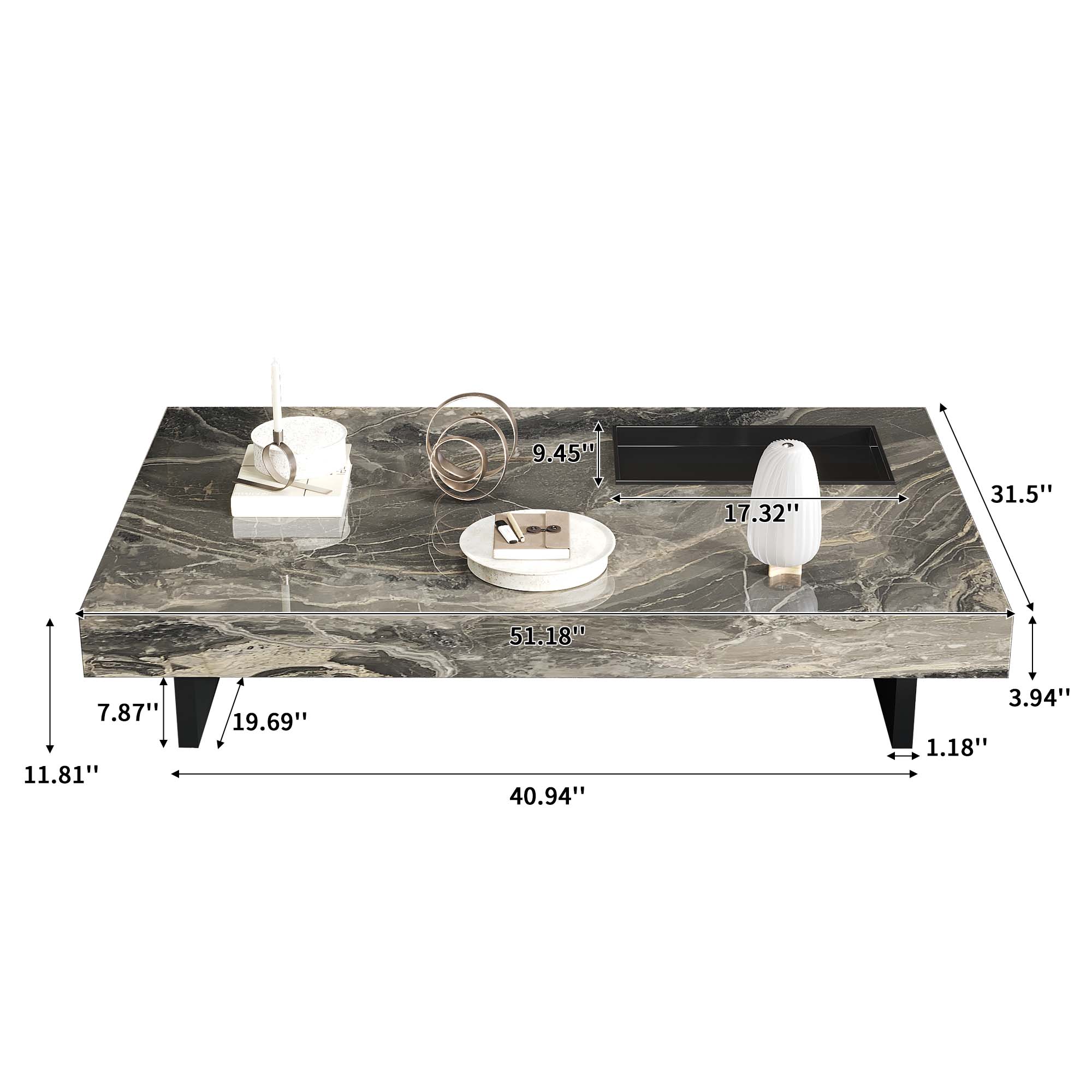 Elegant Sintered Stone Rectangle Coffee Table with Carbon Steel Base