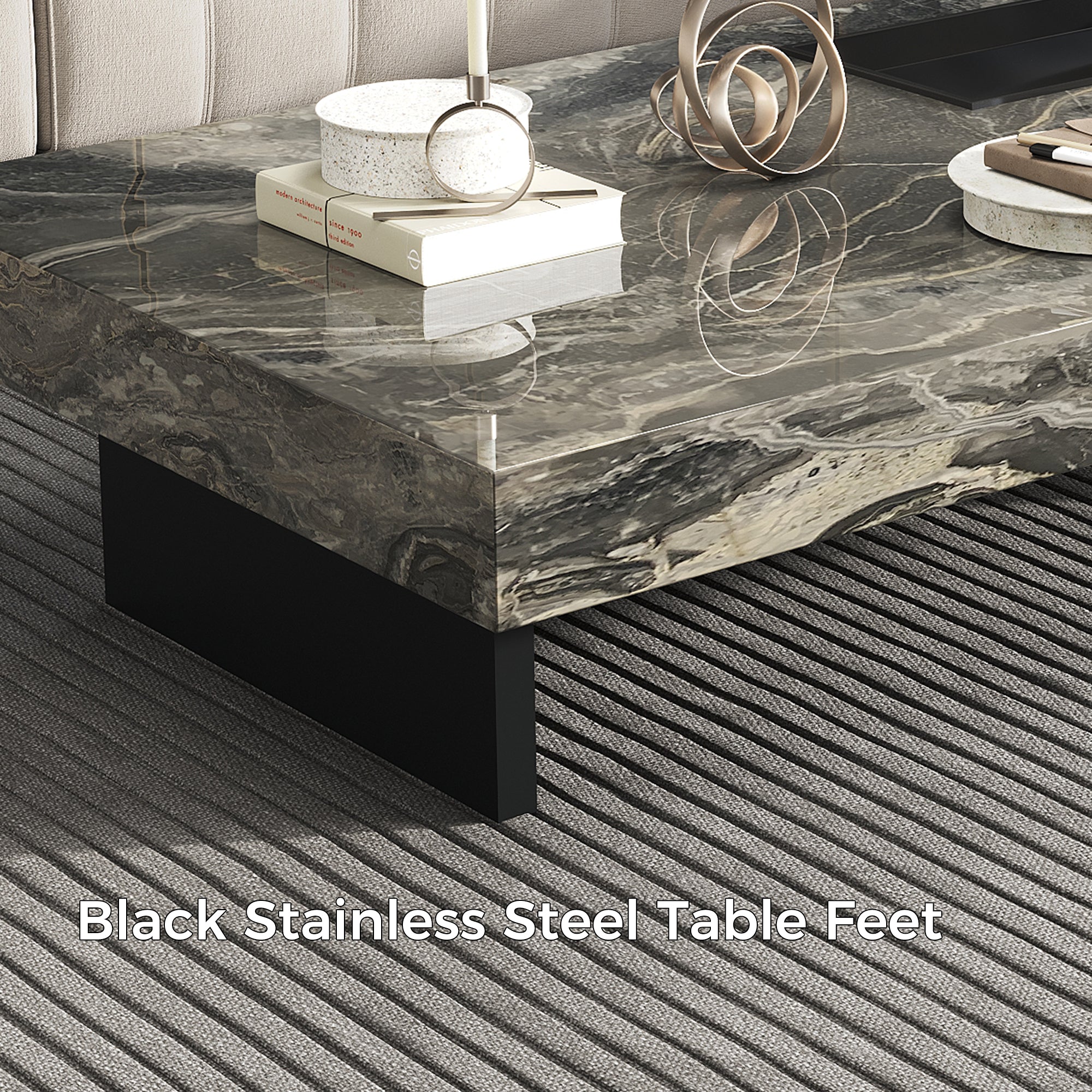 Elegant Sintered Stone Rectangle Coffee Table with Carbon Steel Base