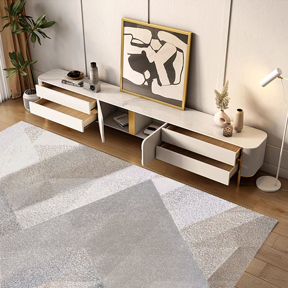 Modern Luxury Beige TV Stand with Marbling Slate & MDF, Spacious Drawers & Shelves