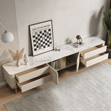 Modern Luxury Beige TV Stand with Marbling Slate & MDF, Spacious Drawers & Shelves