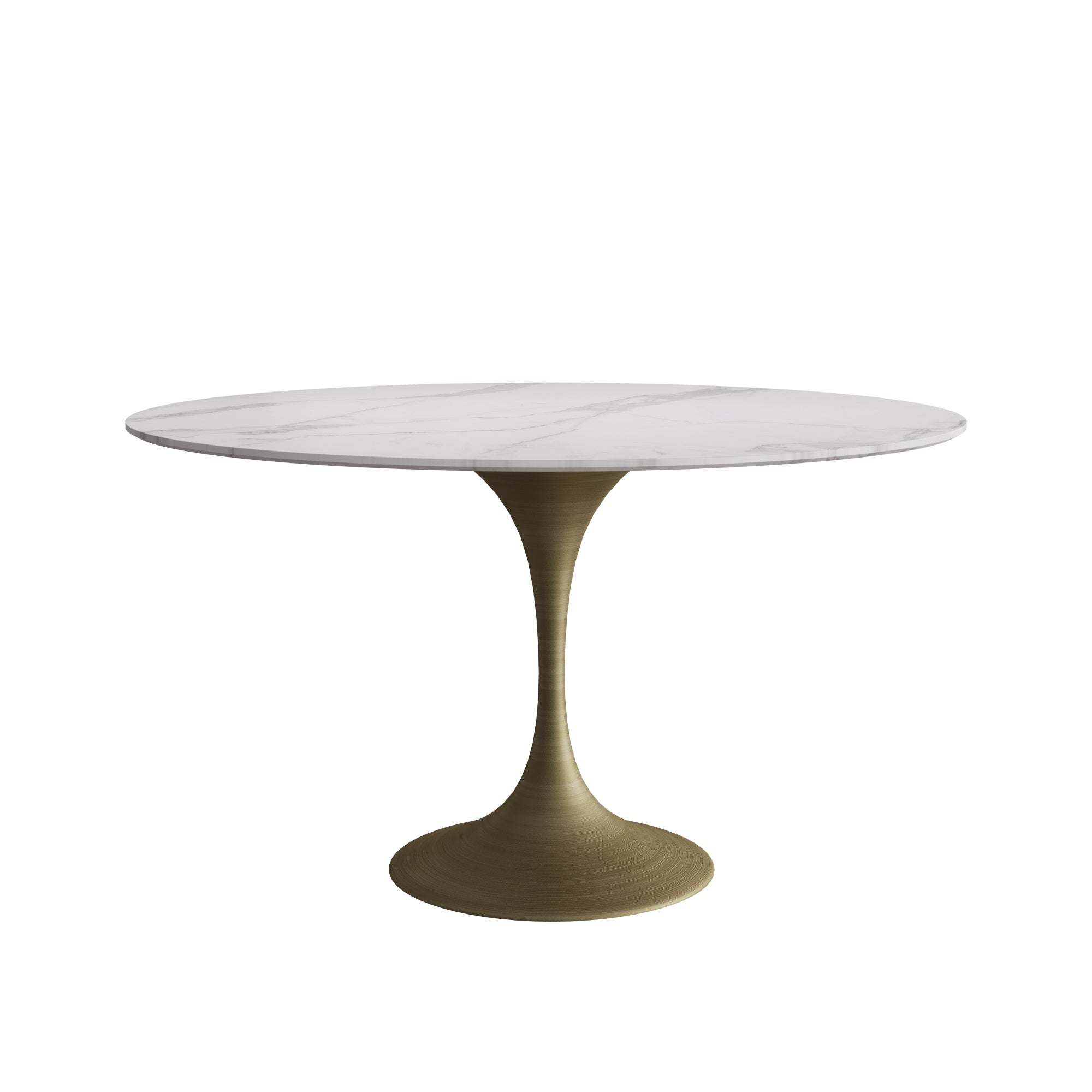 Elegant Round Dining Table Set with Sintered Stone Top & Brass Iron Legs