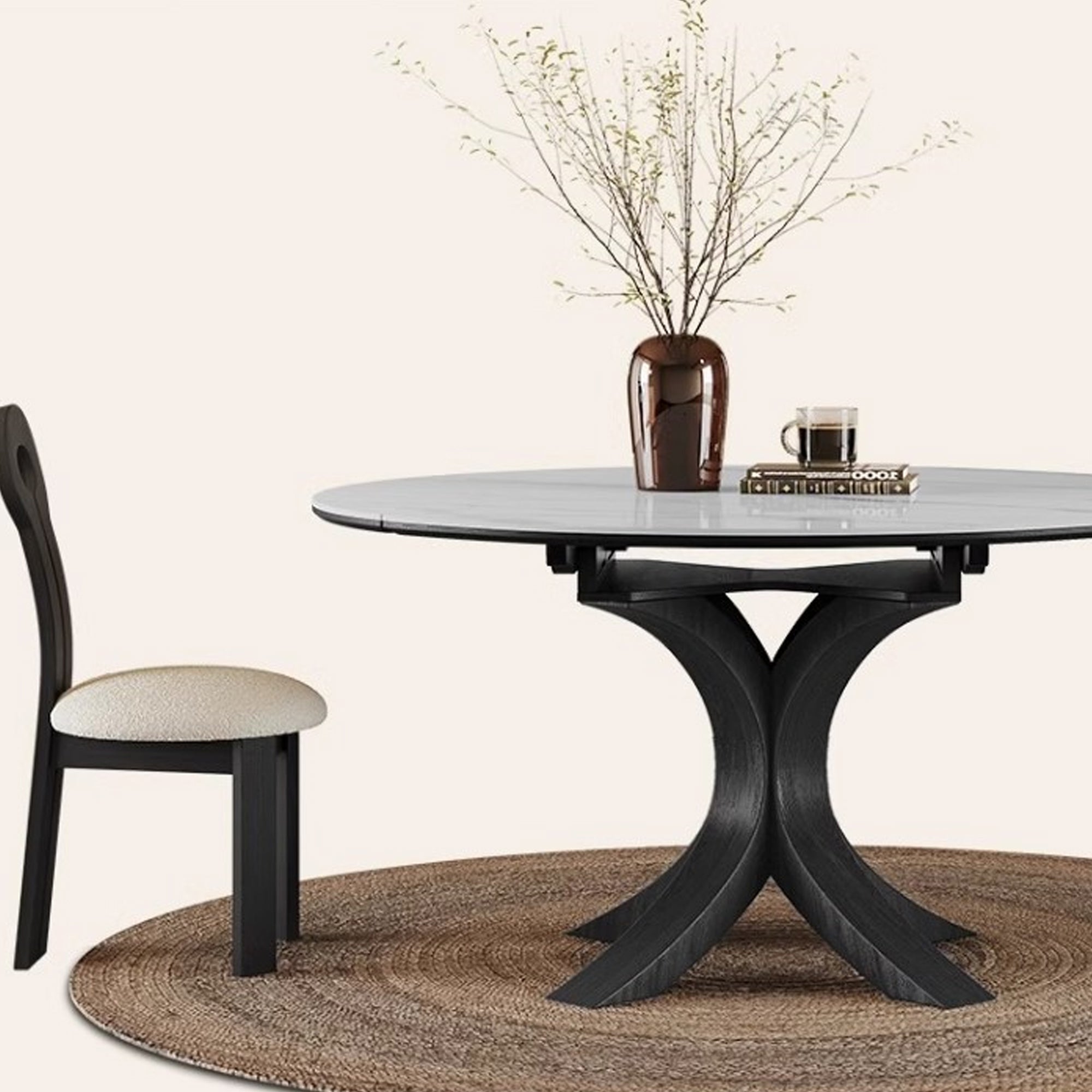Luxury Convertible Dining Table with Sintered Stone Top & Telescopic Wooden Base
