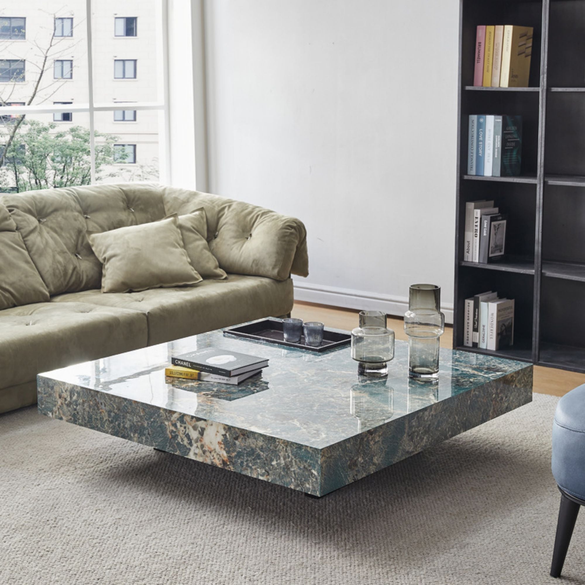 WEHOMZ Luxury Square Coffee Table with Sintered Stone Top & Metal Legs in Multiple Colors