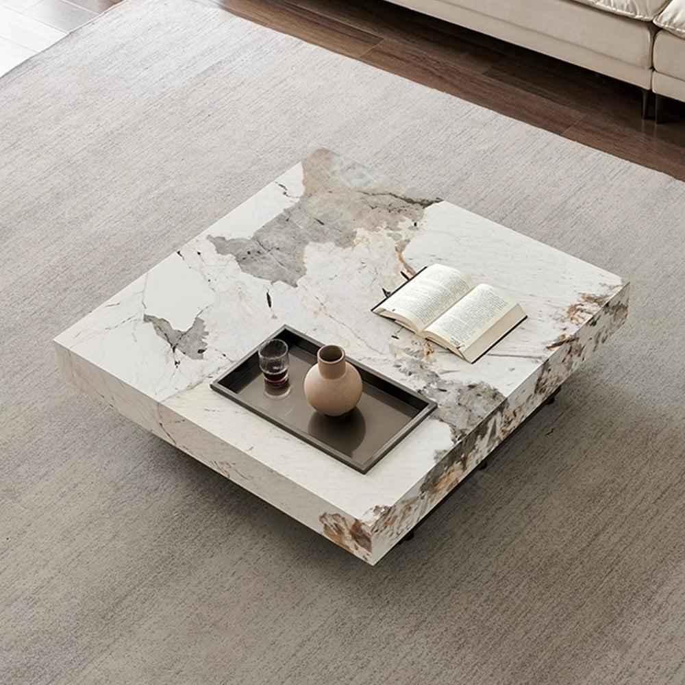 WEHOMZ Luxury Square Coffee Table with Sintered Stone Top & Metal Legs in Multiple Colors