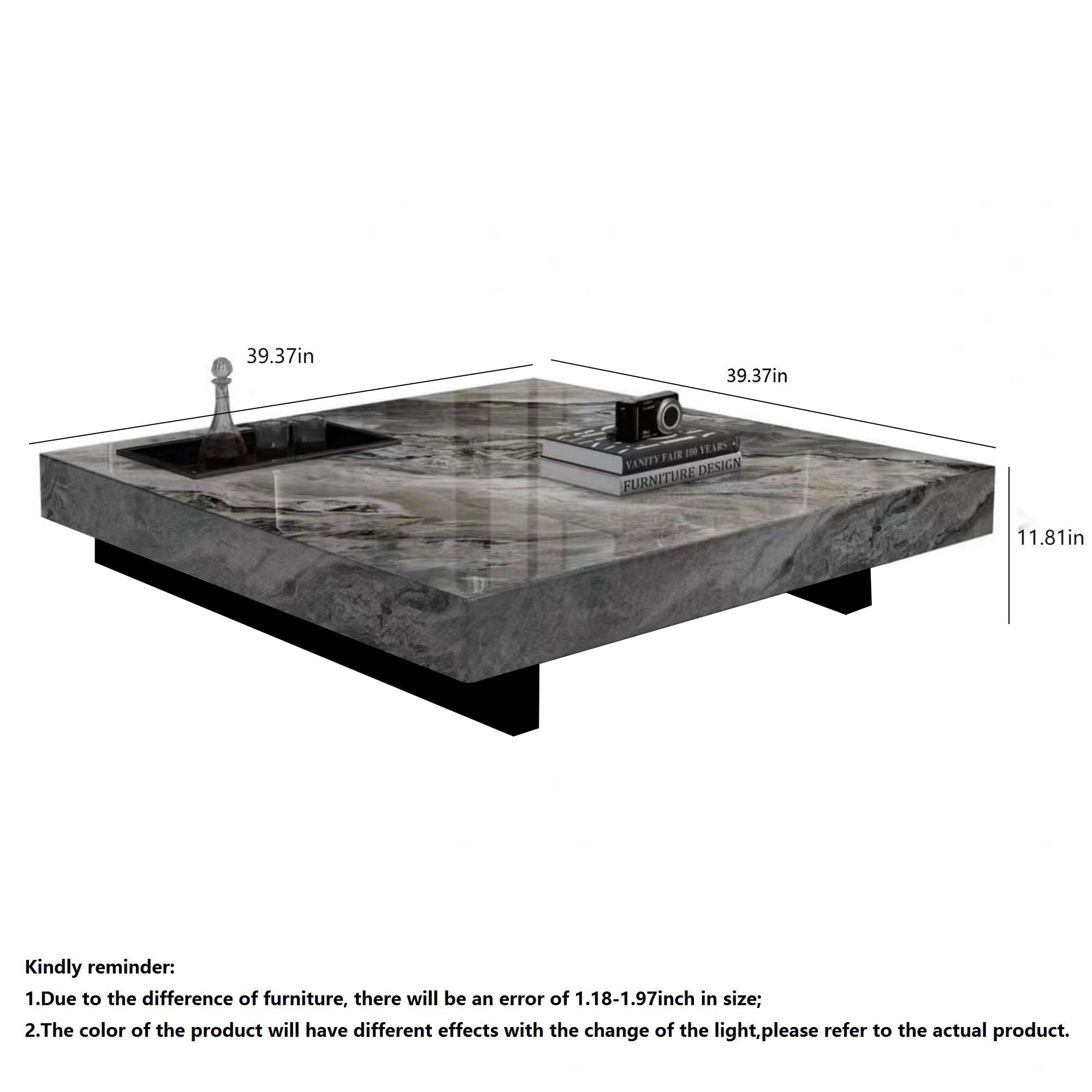 WEHOMZ Luxury Square Coffee Table with Sintered Stone Top & Metal Legs in Multiple Colors