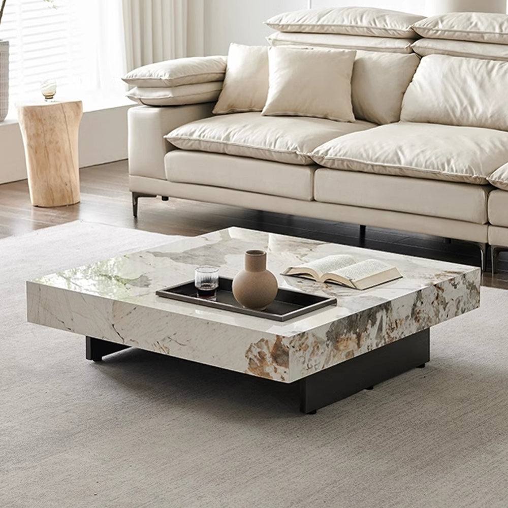 WEHOMZ Luxury Square Coffee Table with Sintered Stone Top & Metal Legs in Multiple Colors