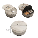 Beige Modern Microcrystalline Round Coffee Table with Rotating 3-Tier Design & Storage
