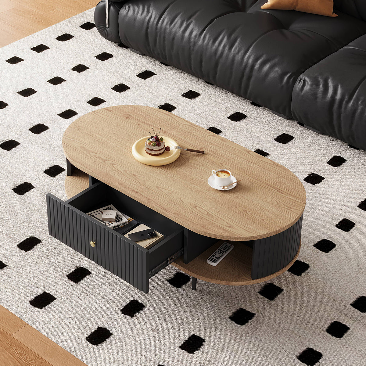 Mid-Century Modern Oval Coffee Table with Drawer