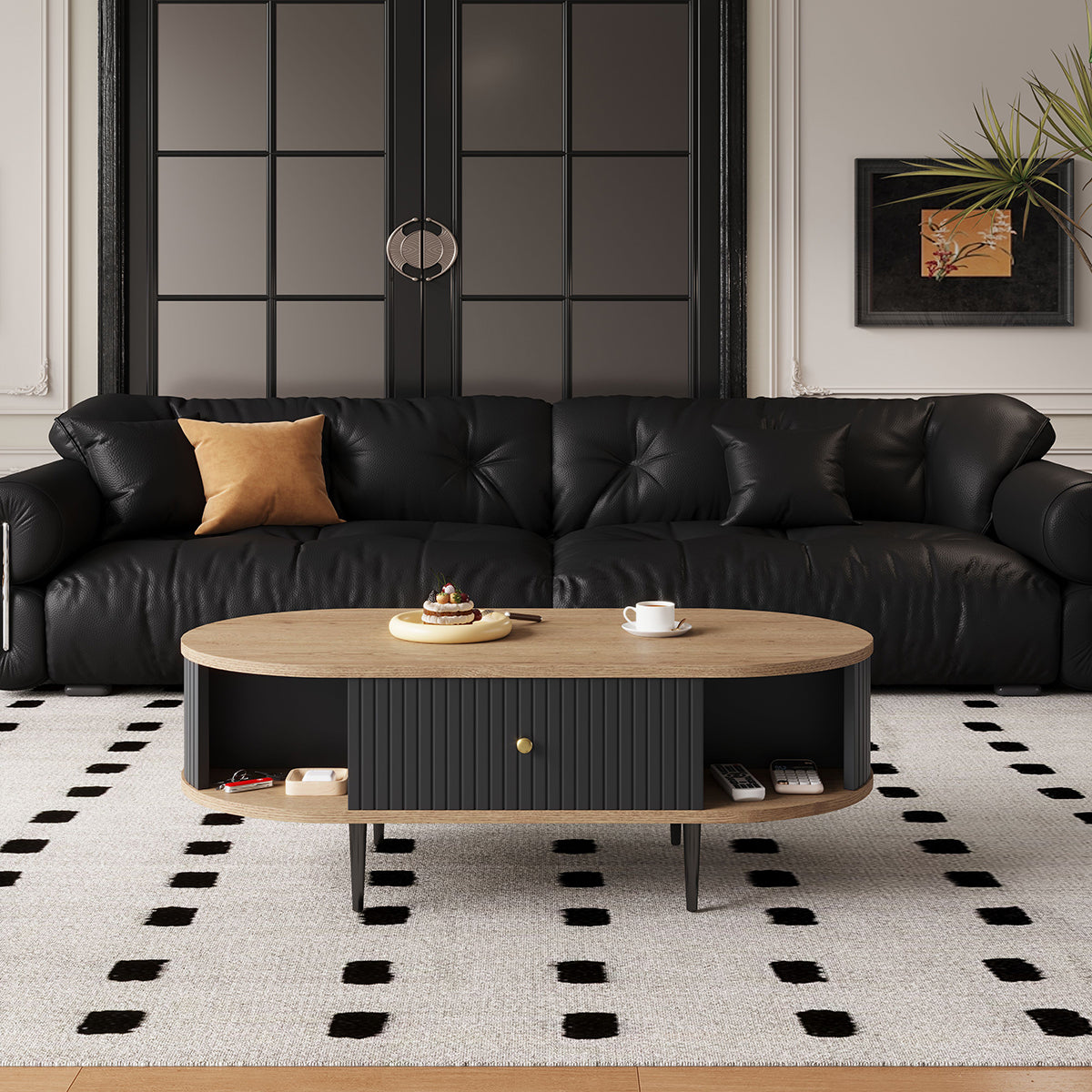 Mid-Century Modern Oval Coffee Table with Drawer