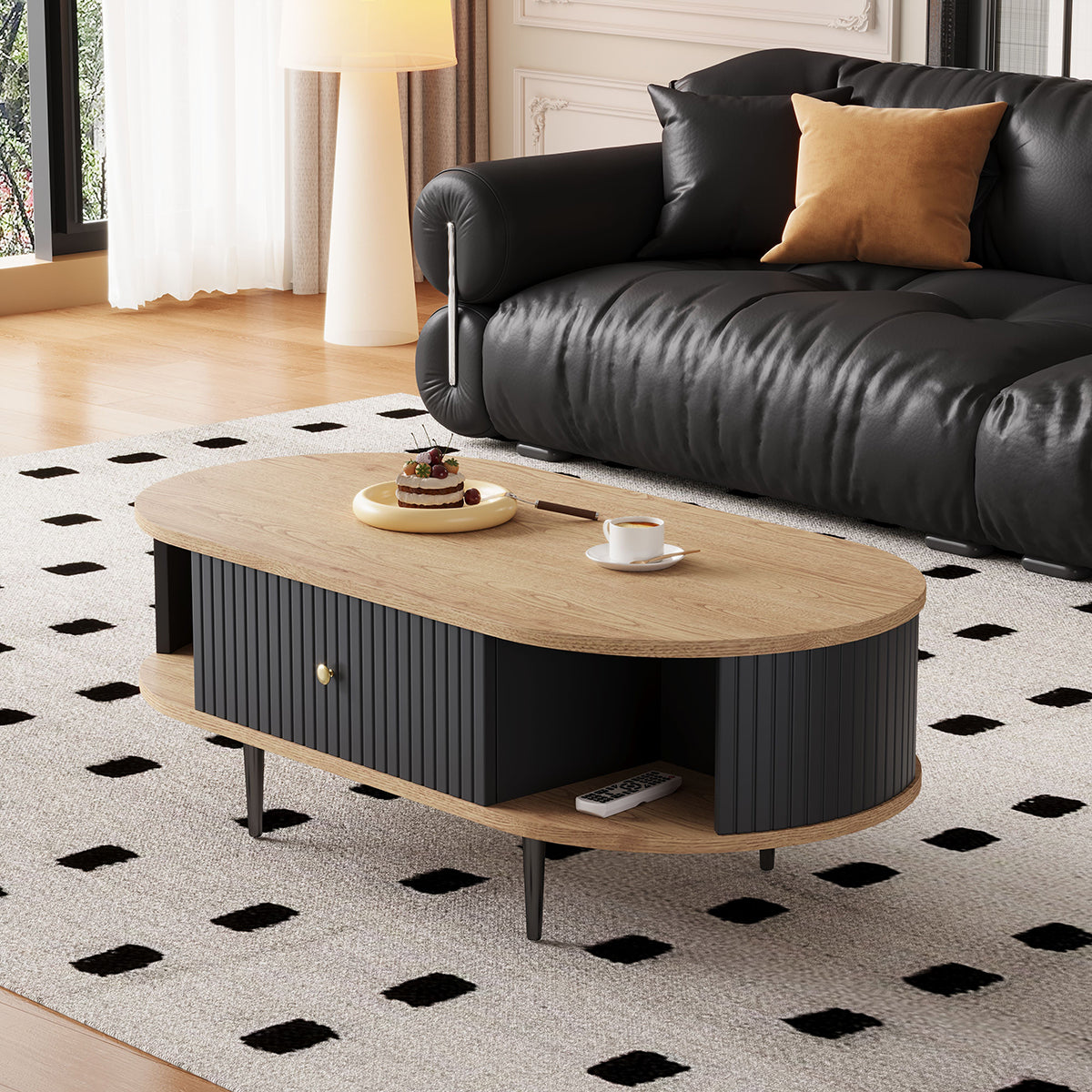 Mid-Century Modern Oval Coffee Table with Drawer