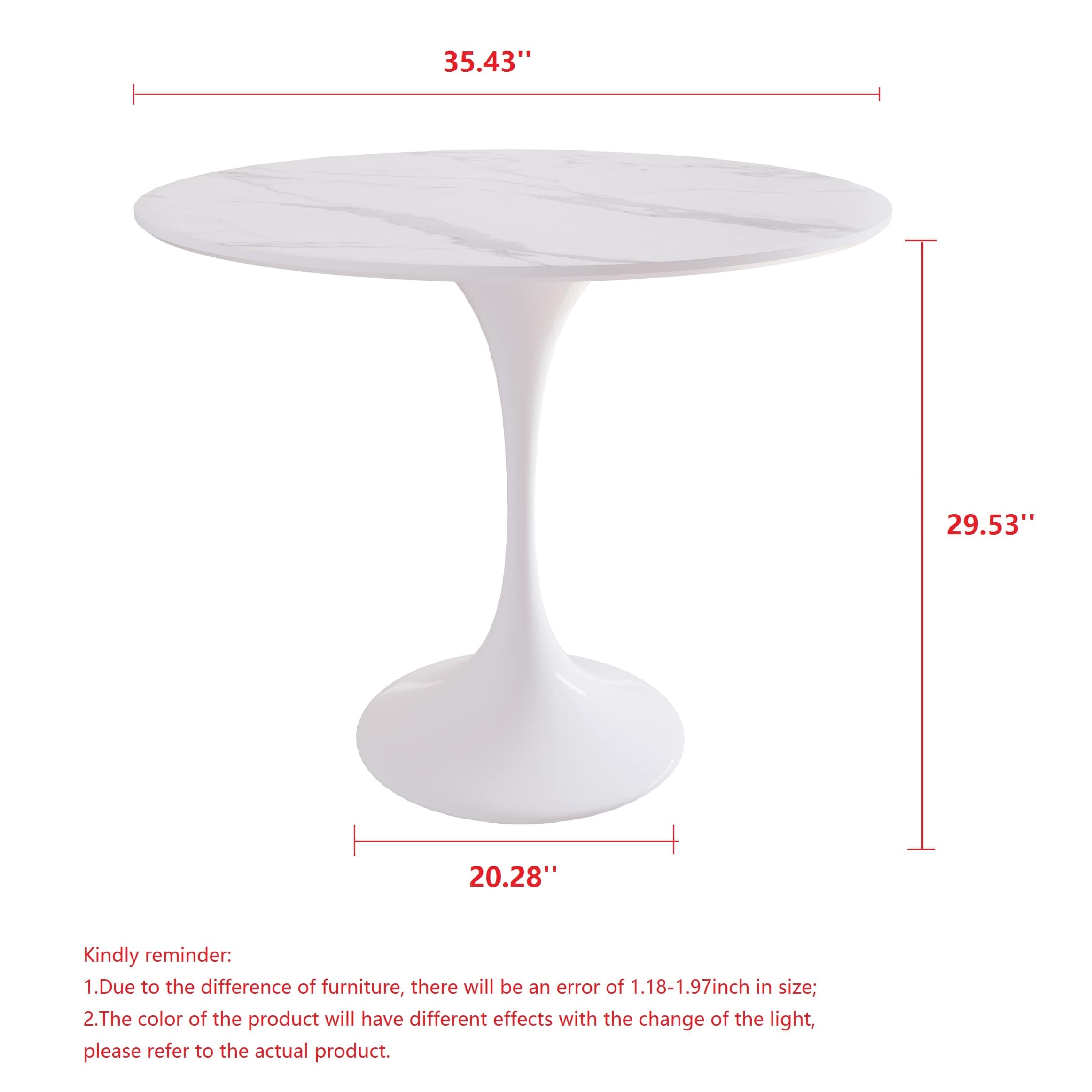 Minimalist White Rock Slab Round Dining Table - Sintered Stone Top & Plastic Base