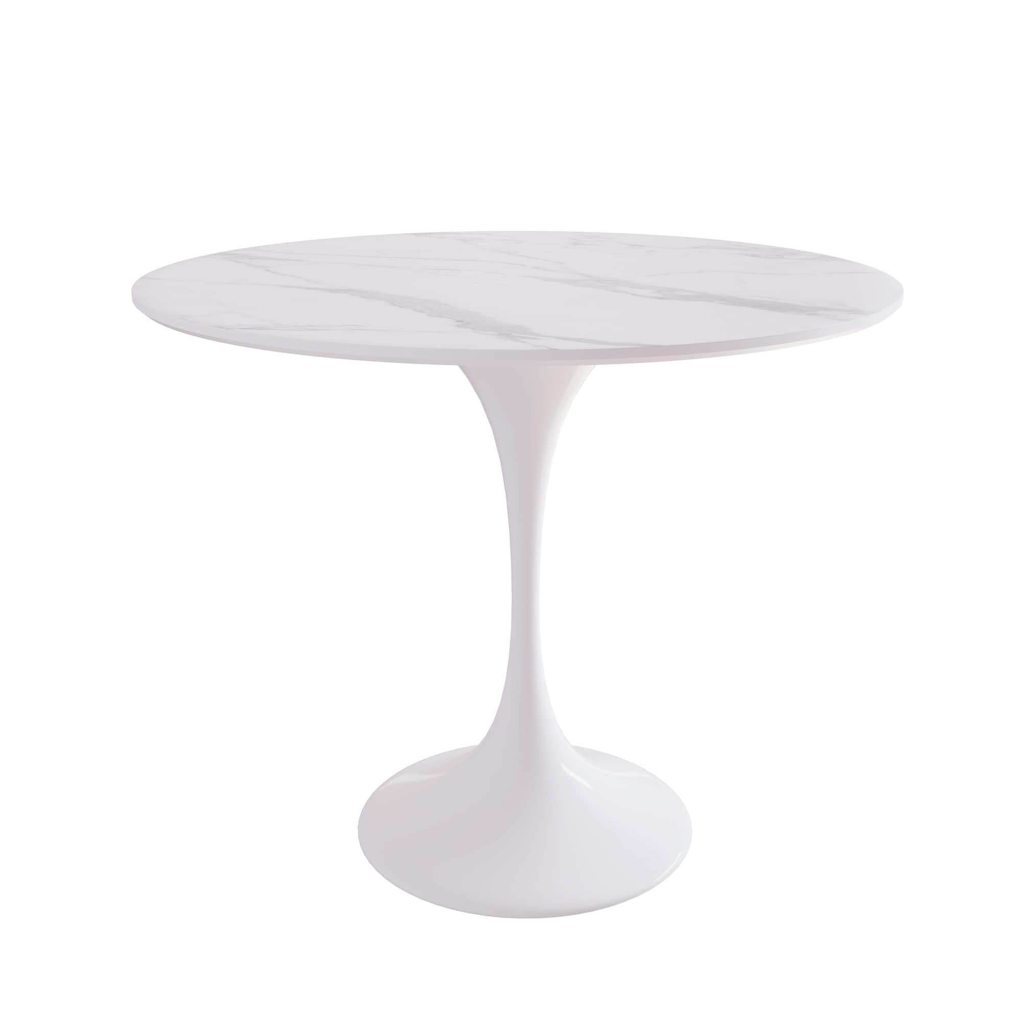 Minimalist White Rock Slab Round Dining Table - Sintered Stone Top & Plastic Base
