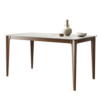 WEHOMZ Minimalist Slate & Wood Dining Table, Seats 6, White & Burlywood