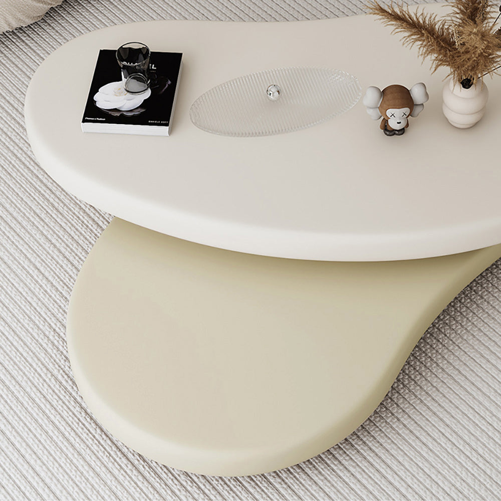 WEHOMZ Rotatable Coffee Table in Off-White & Beige - Unique Oval Design, Minimalist Style, MDF & Wooden Build
