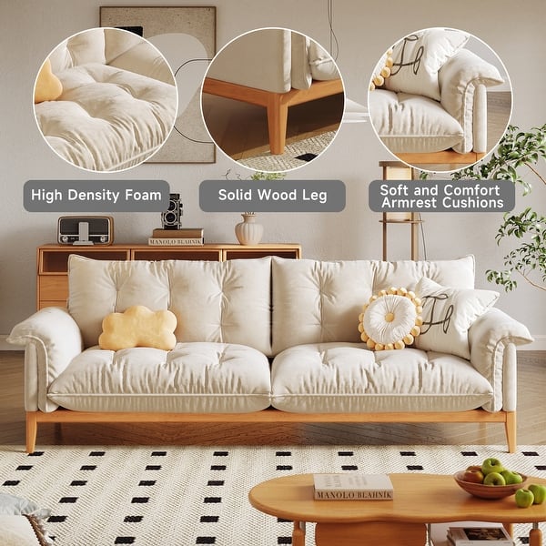Beige Modern 3-Seater Sofa with Solid Wood Frame & Cotton Linen Upholstery