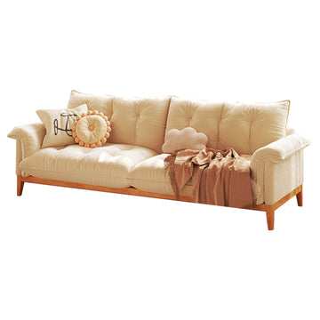 Beige Modern 3-Seater Sofa with Solid Wood Frame & Cotton Linen Upholstery