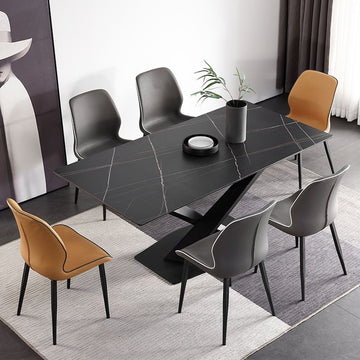 Modern 70.87" Black Marble Dining Table Sintered Stone Top X-Base