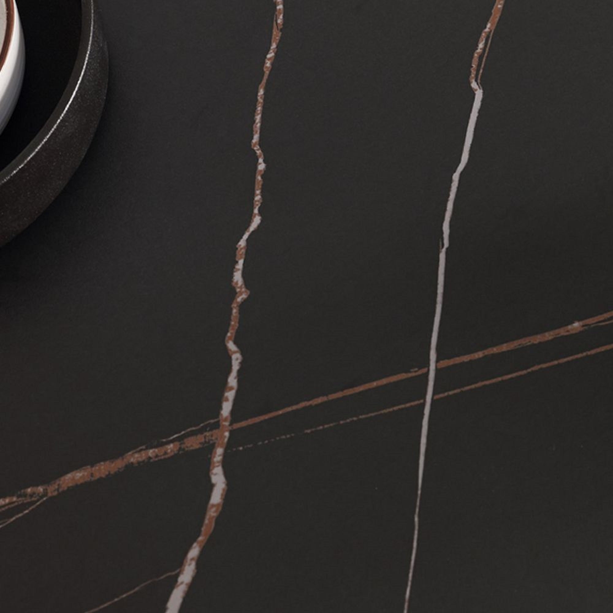 Modern Black Marble Dining Table with Sintered Stone Top & Metal X-Base