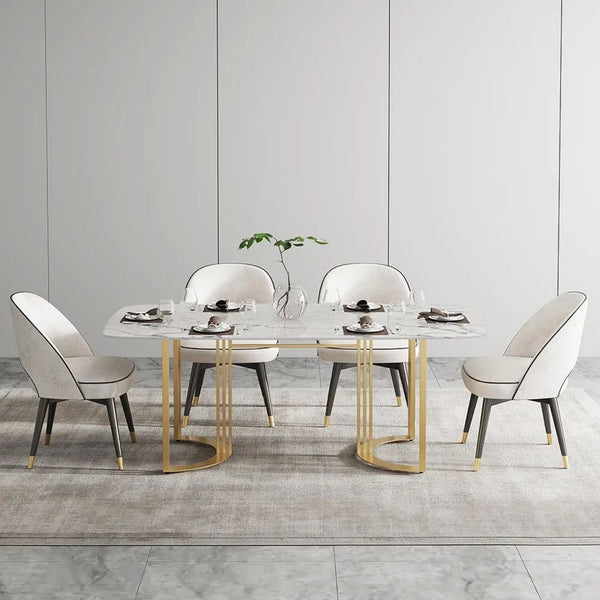 Modern White Marble Dining Table with Gold Stainless Steel Double Pede ...
