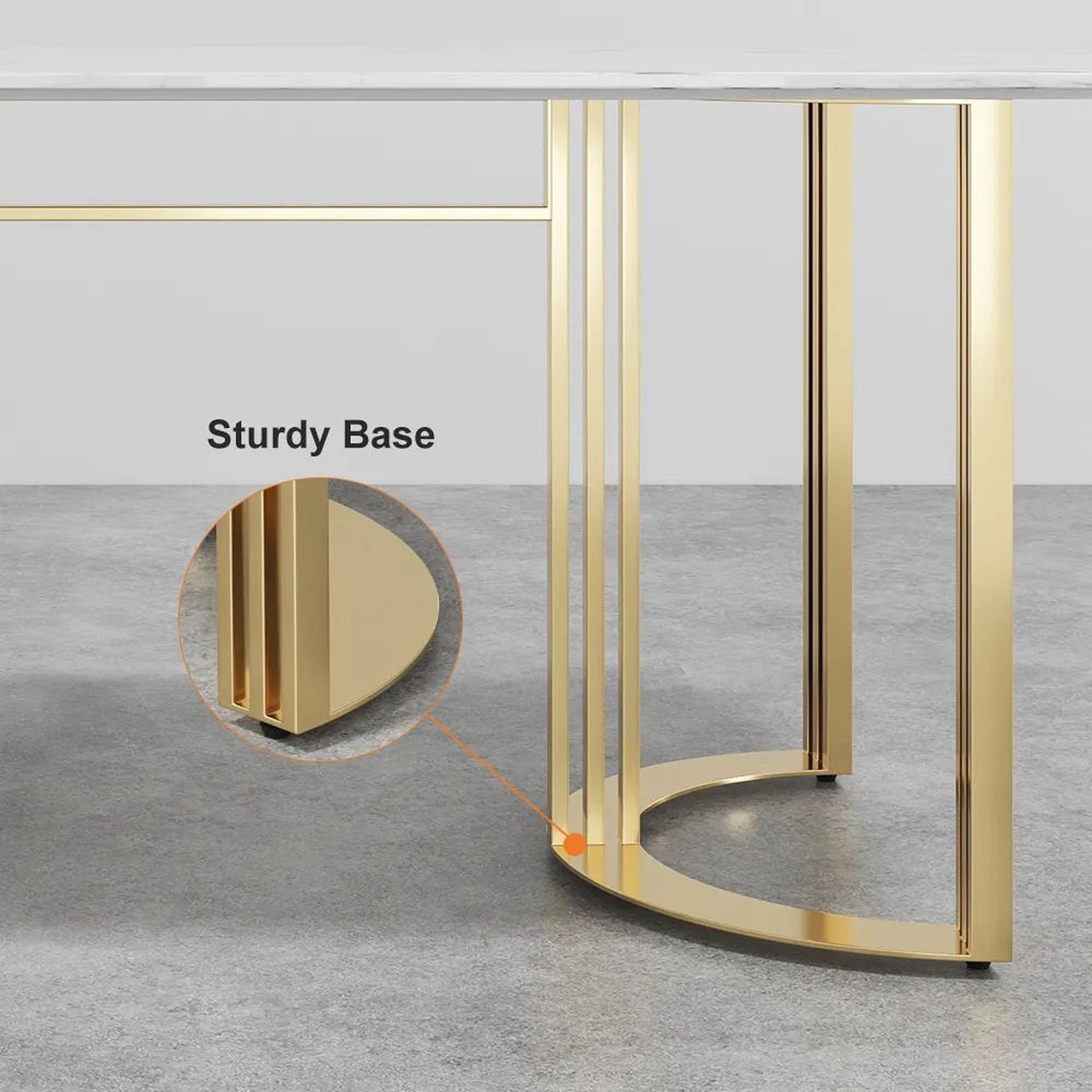 Modern White Marble Dining Table with Gold Stainless Steel Double Pedestal Base