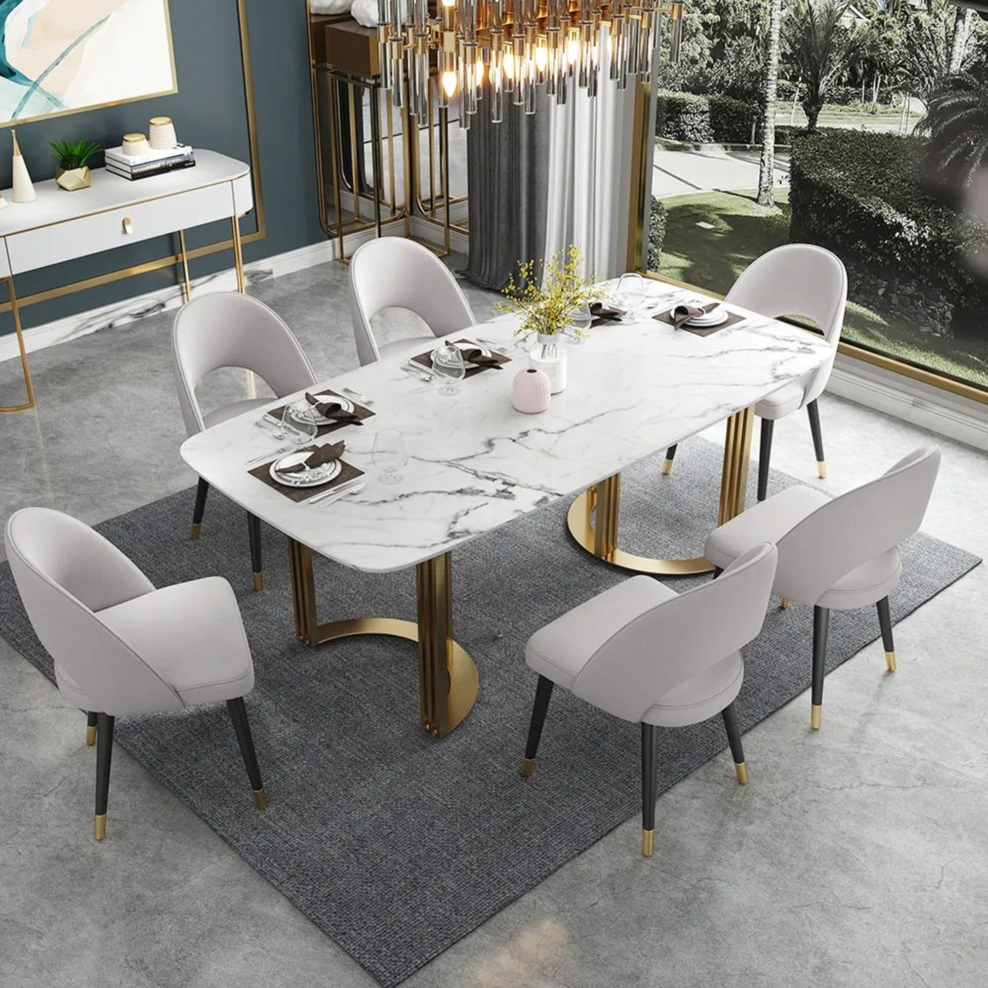 Modern 70.9" Marble Dining Table Rectangular Top Stainless Steel Base