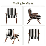 Modern Accent Armchair with Stripe Design & Wooden Frame - Black & White