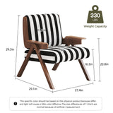 Modern Accent Armchair with Stripe Design & Wooden Frame - Black & White