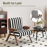 Modern Accent Armchair with Stripe Design & Wooden Frame - Black & White