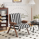 Modern Accent Armchair with Stripe Design & Wooden Frame - Black & White