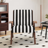 Modern Accent Armchair with Stripe Design & Wooden Frame - Black & White