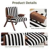 Modern Accent Armchair with Stripe Design & Wooden Frame - Black & White