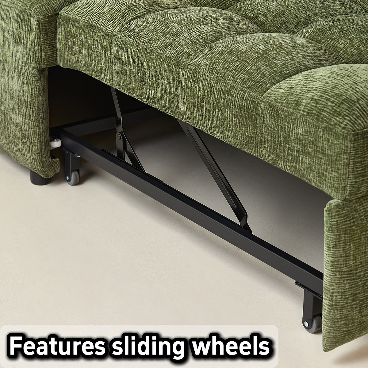 WEHOMZ Modern Chenille Pull-Out Sofa Bed – Forest Green, Creamy White & Ivory Teddy Plush