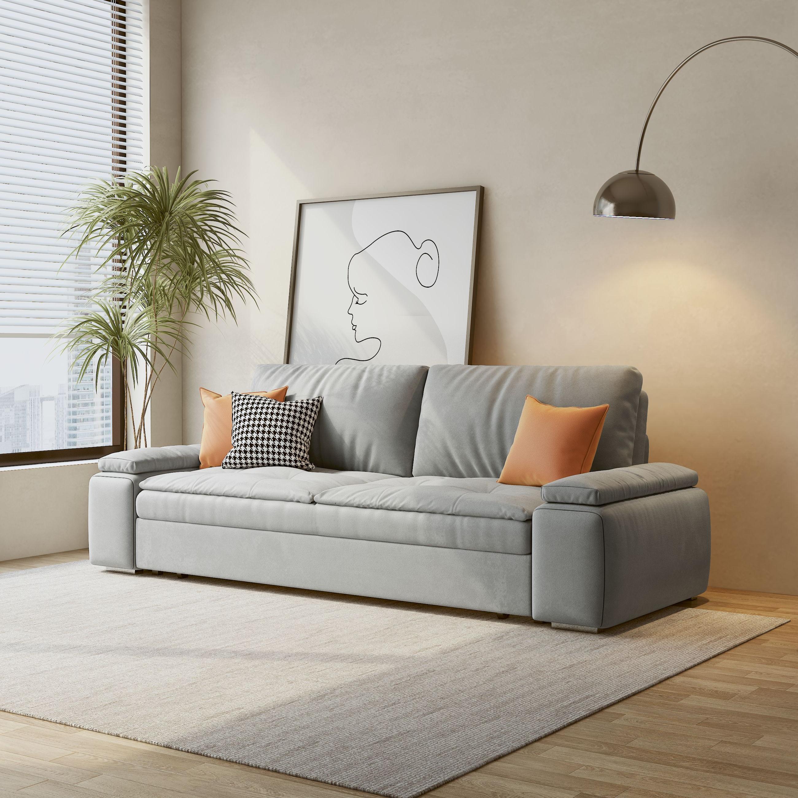 Velvet Modern Convertible Sleeper Sofa Bed with Storage & Pull-Out Couch - Available in Blue, Deep Grey, Light Grey