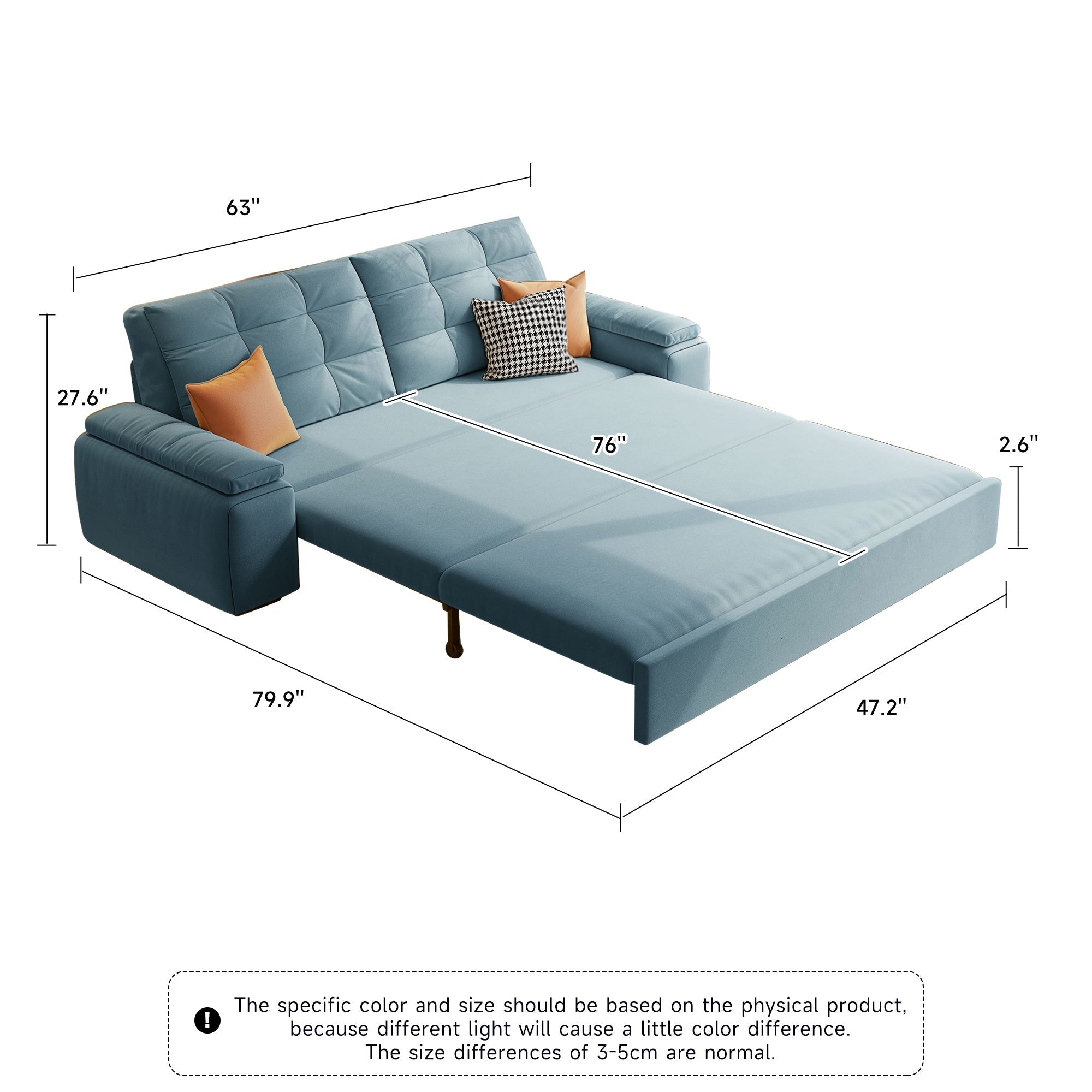 Velvet Modern Convertible Sleeper Sofa Bed with Storage & Pull-Out Couch - Available in Blue, Deep Grey, Light Grey
